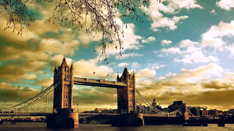 Tower Bridge in London — Blue, Dramatic, Afternoon, Photograph, River