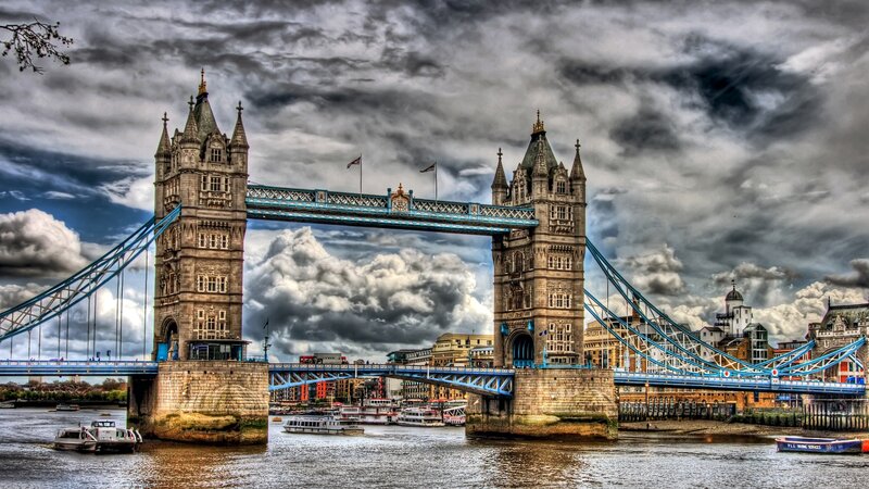 Tower Bridge in London — Blue, Dramatic, Afternoon, Photograph