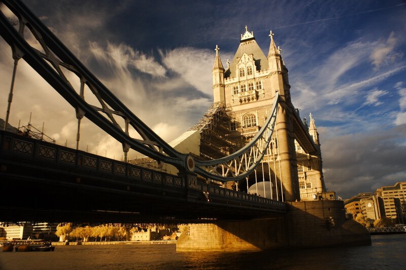 Tower Bridge in London — Blue, Dramatic, Sunset, Photograph