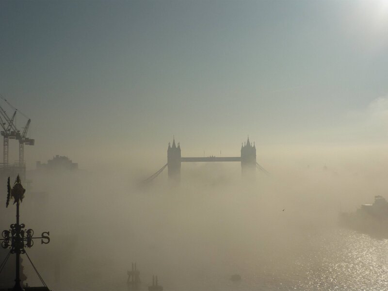 Tower Bridge in London fog