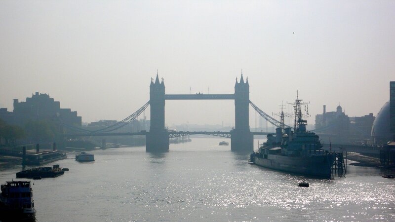 Tower Bridge in London — Gray, Hazy