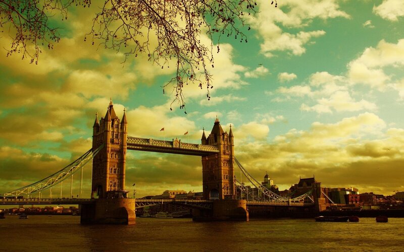 Tower Bridge in London — Yellow, Dramatic, Sunset, Photograph