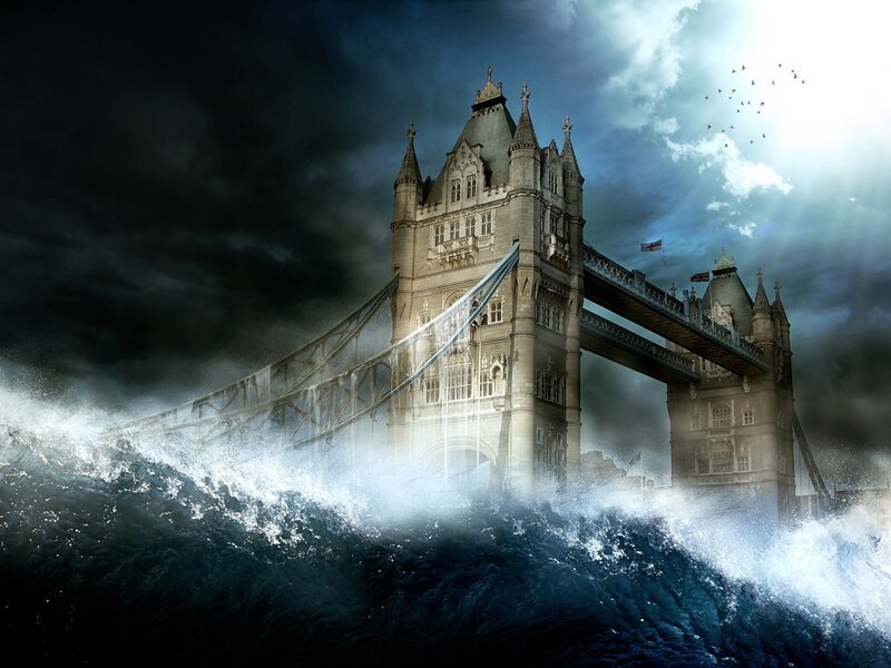 Tower Bridge in Storm — Dark Blue, Dramatic, Digital Art