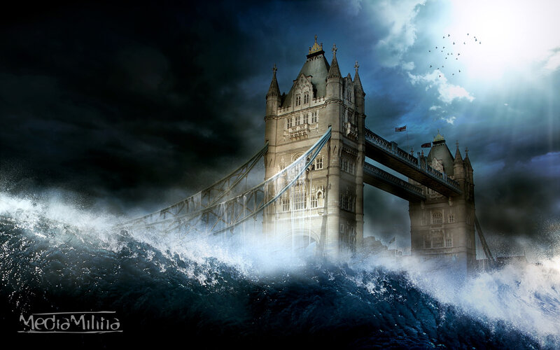 Tower Bridge in Storm — Dark Blue, Dramatic, Night