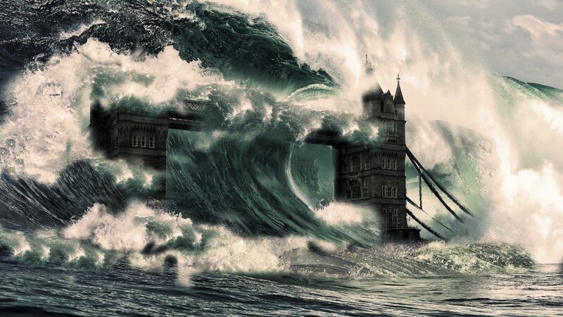 Tower Bridge in Storm — Green, Dramatic, Digital Art