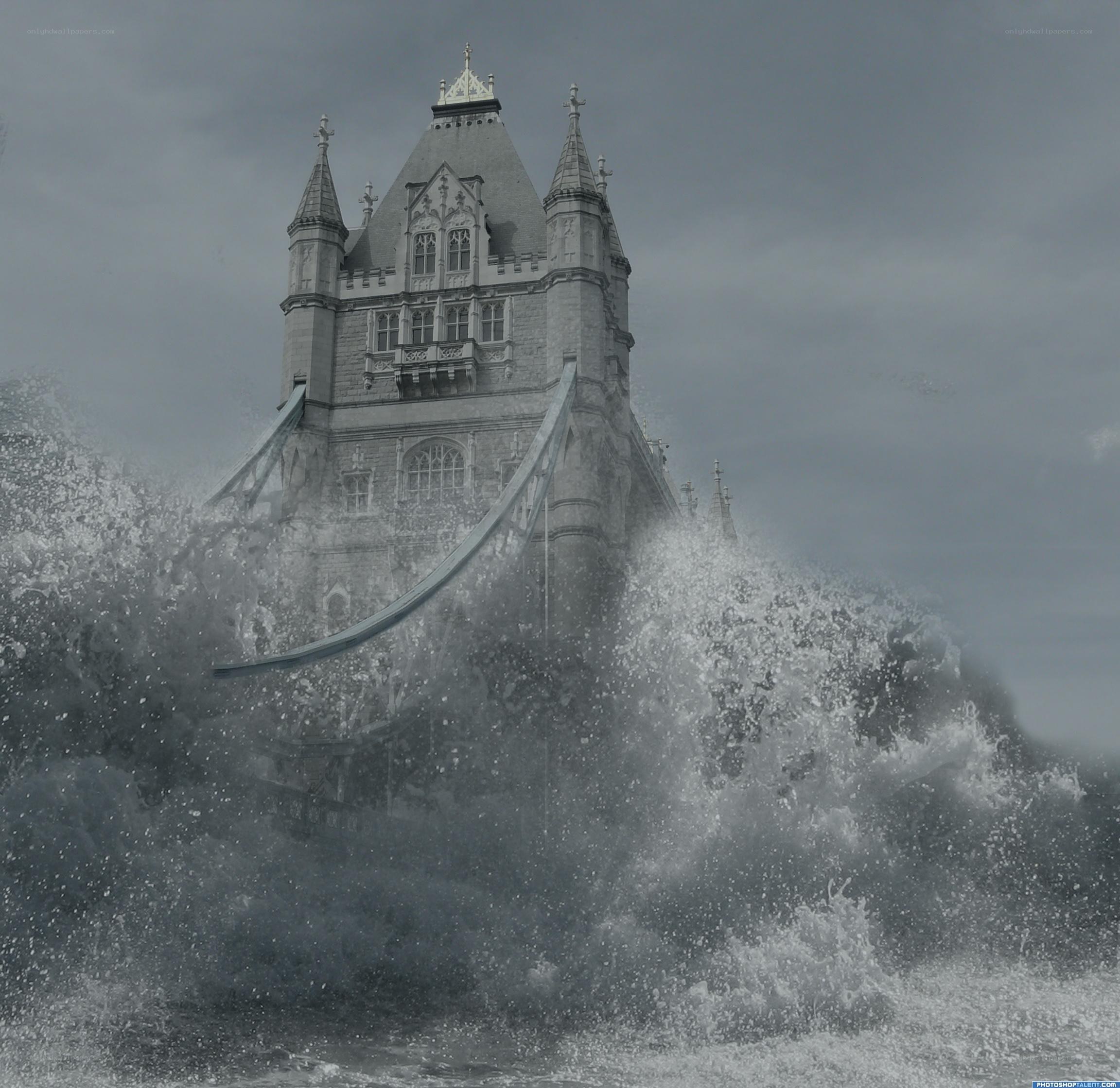 Tower Bridge in stormy flood