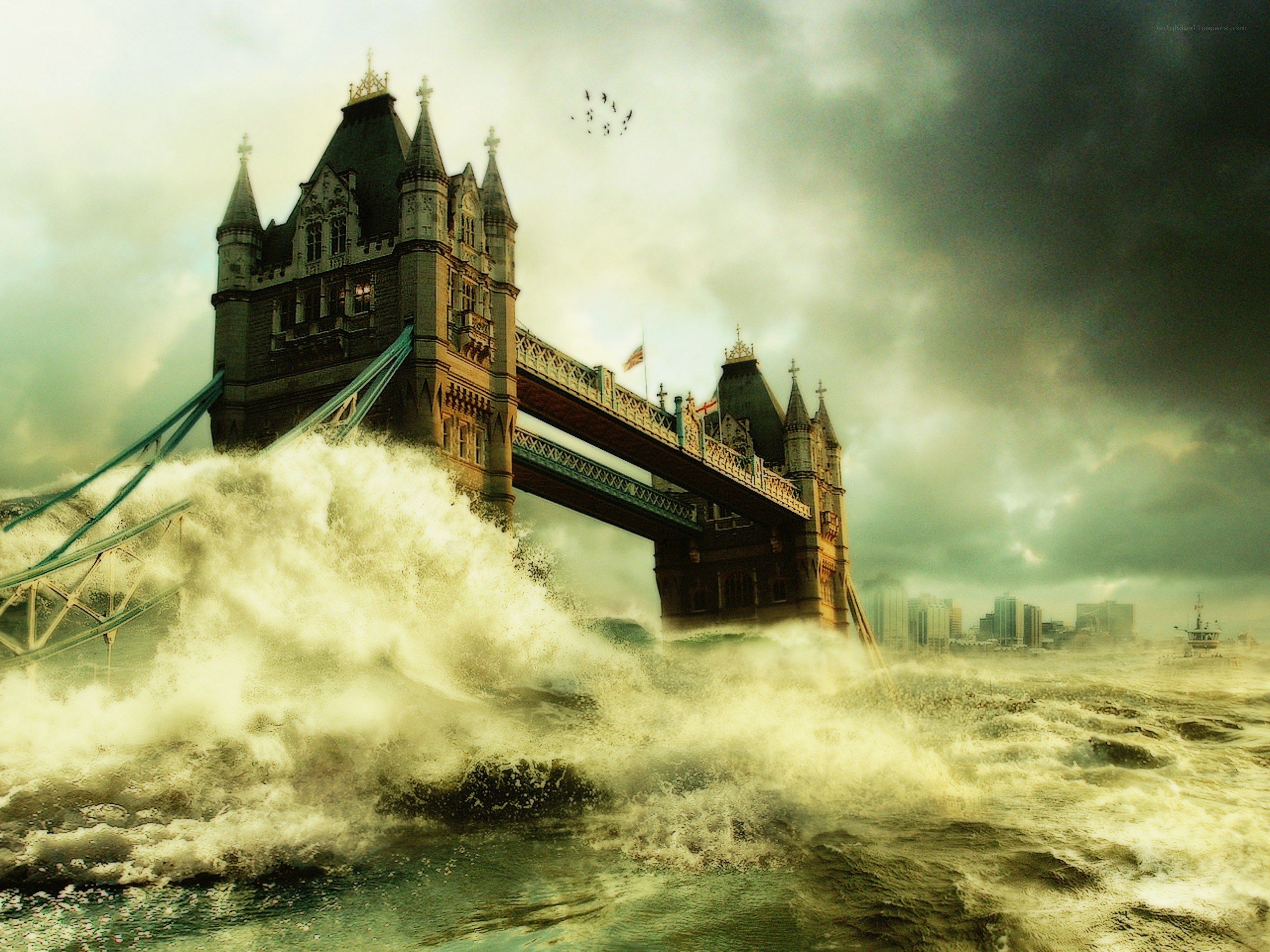 Tower Bridge in stormy flood