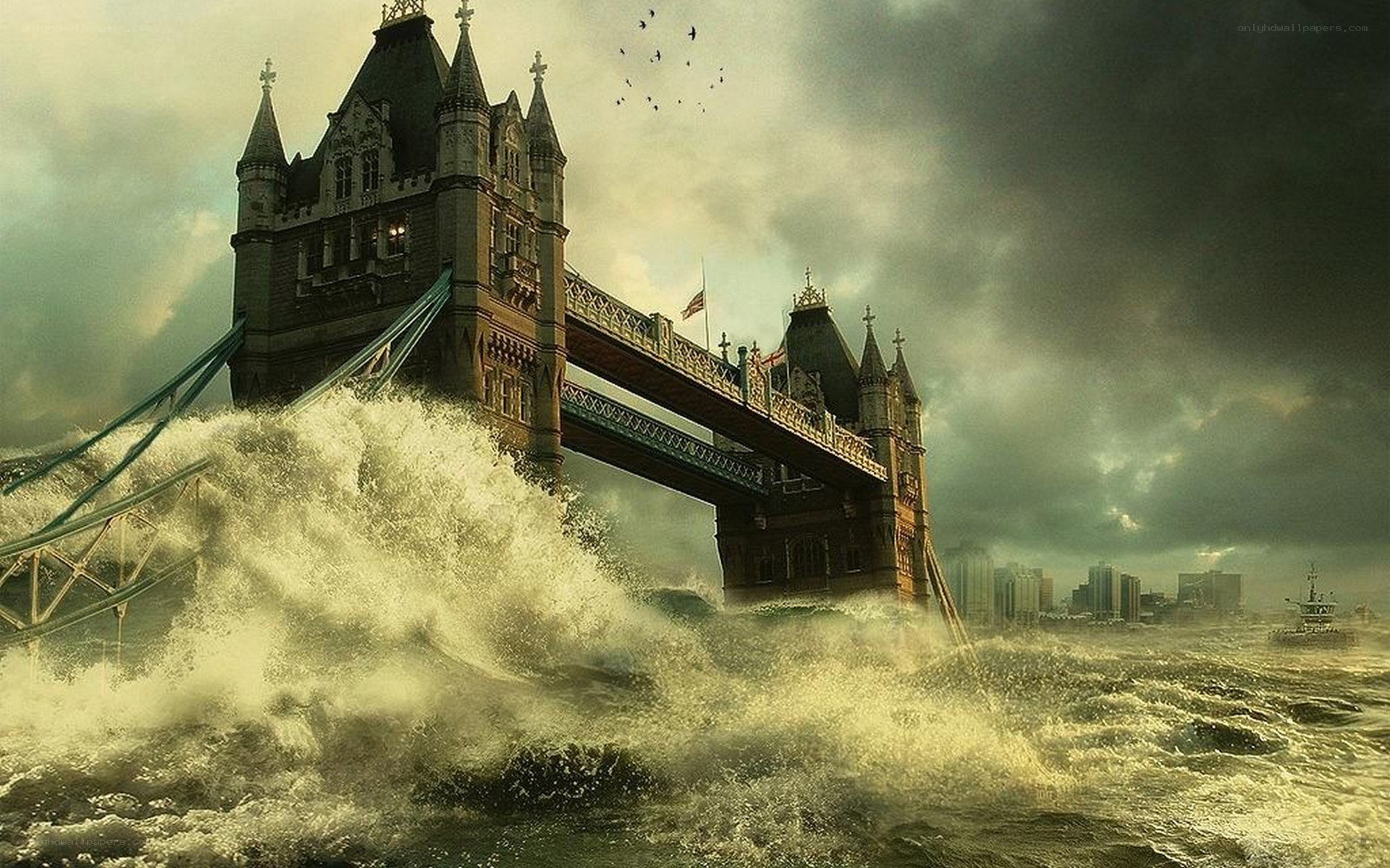 Tower Bridge in stormy flood