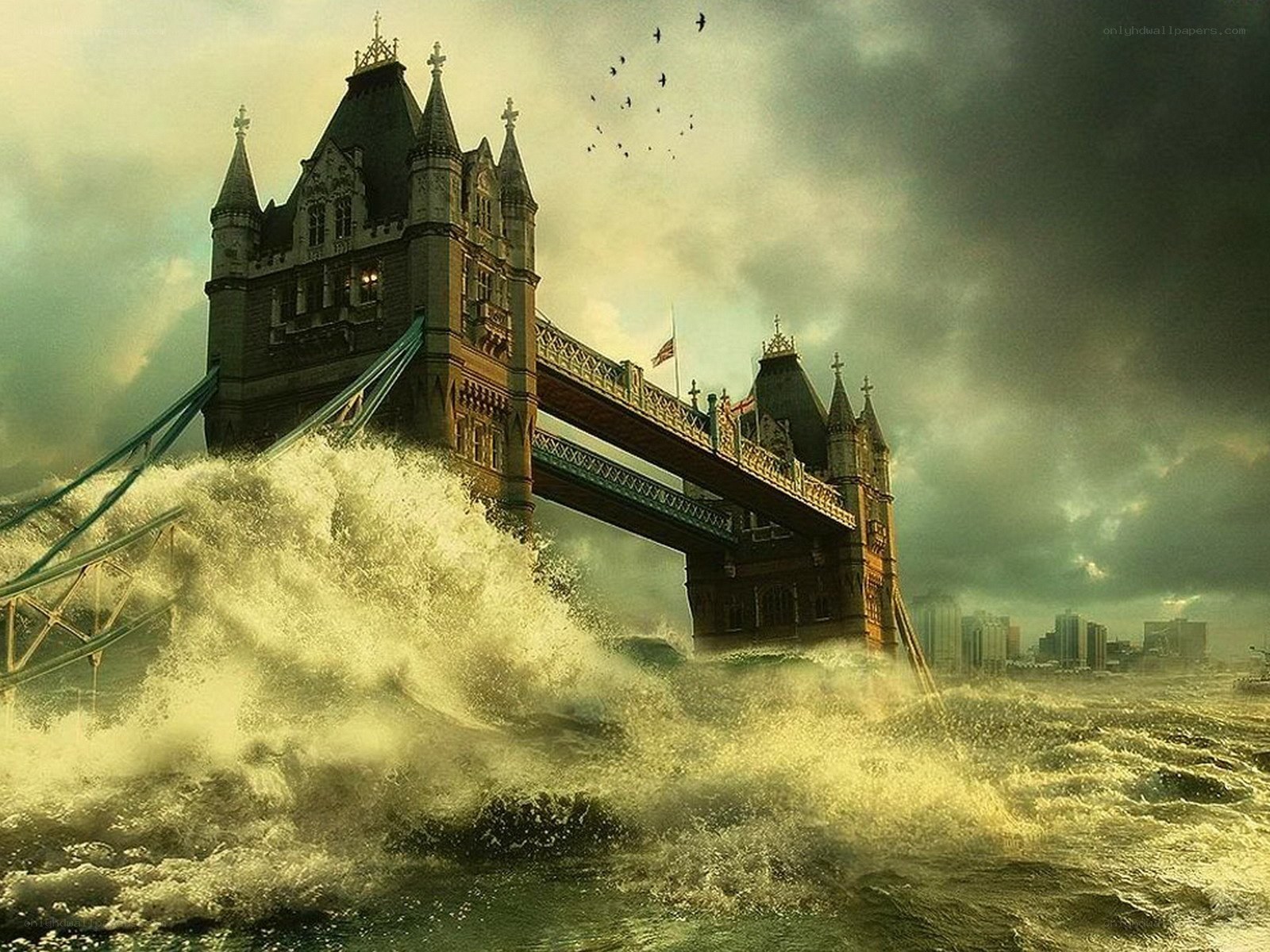 Tower Bridge in stormy flood