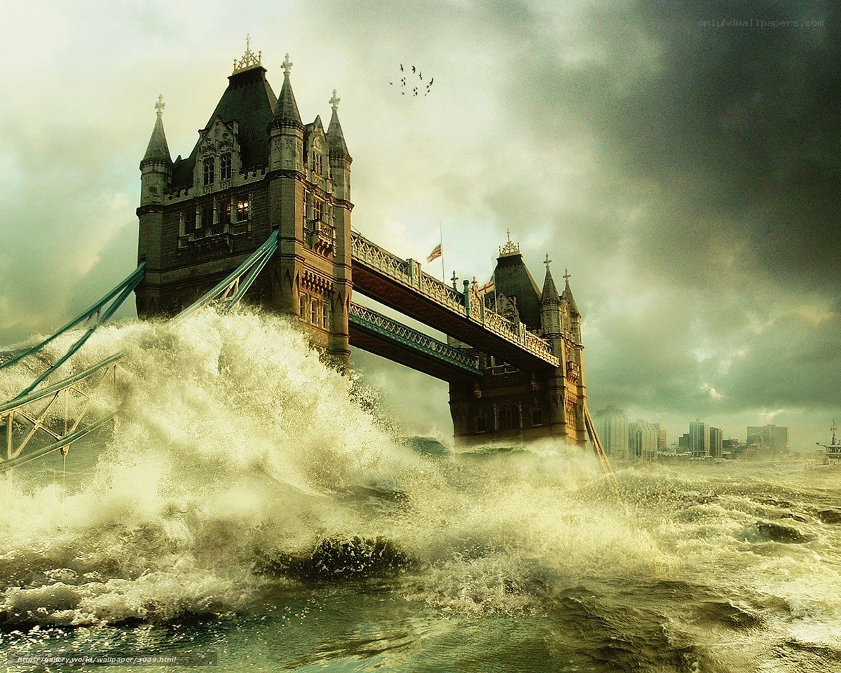Tower Bridge in stormy flood