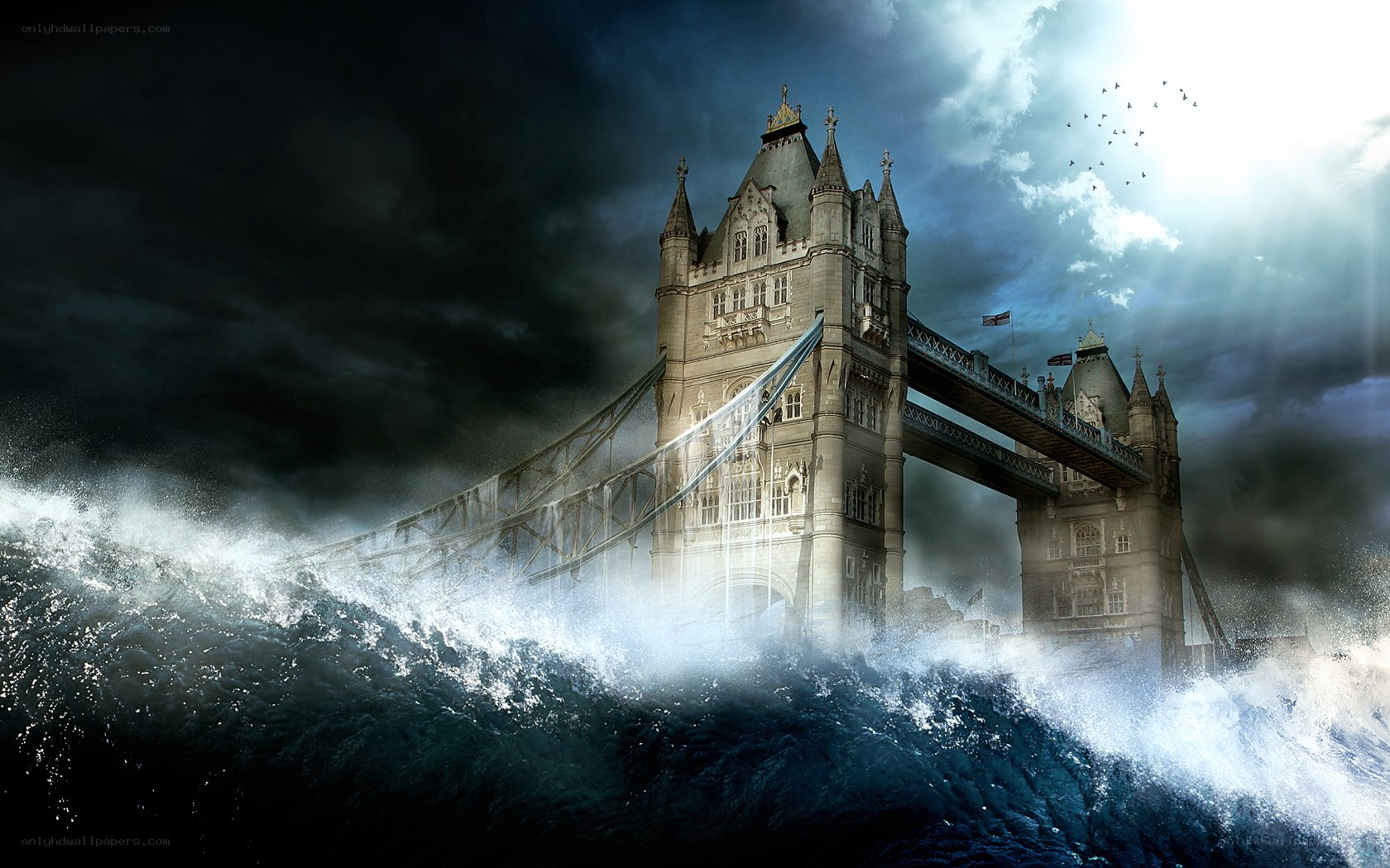 Tower Bridge in stormy sea