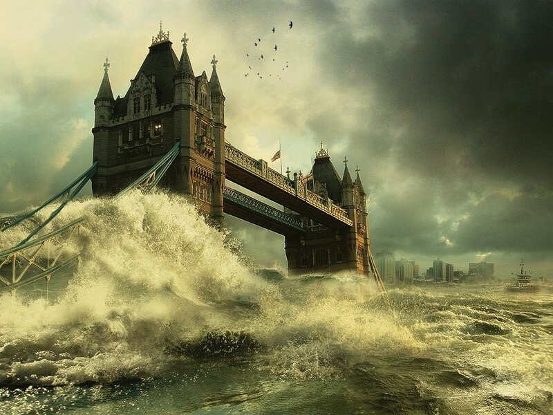 Tower Bridge in stormy sea