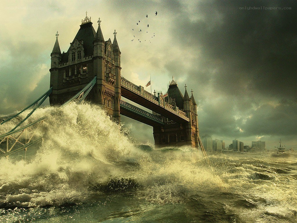 Tower Bridge in stormy sea