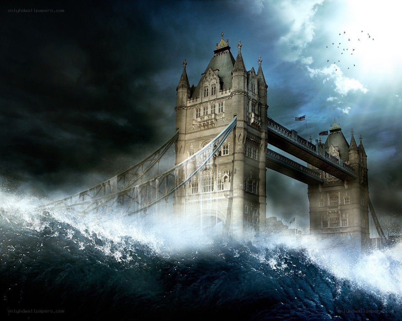 Tower Bridge in stormy sea