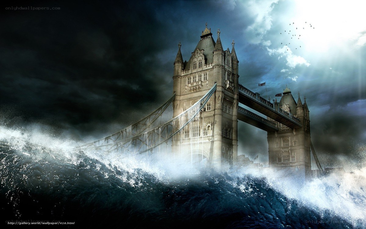 Tower Bridge in stormy sea