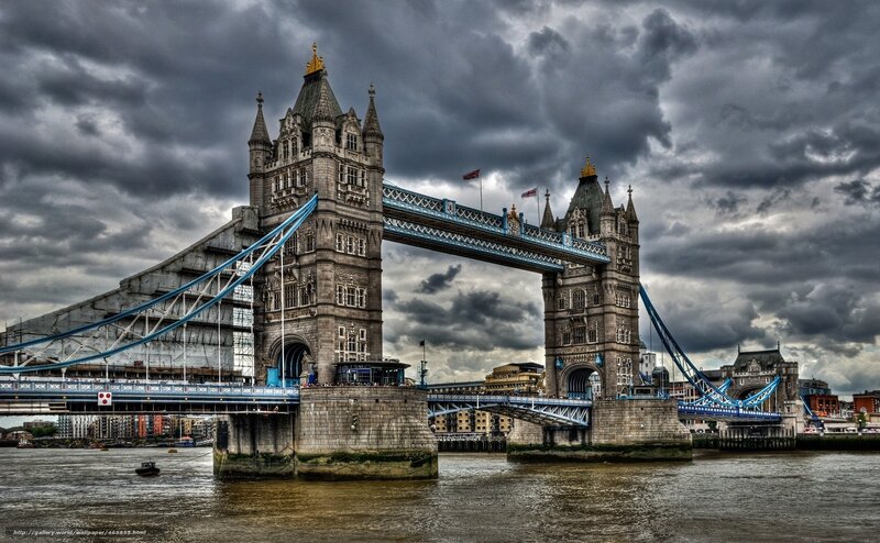 Tower Bridge under stormy sky