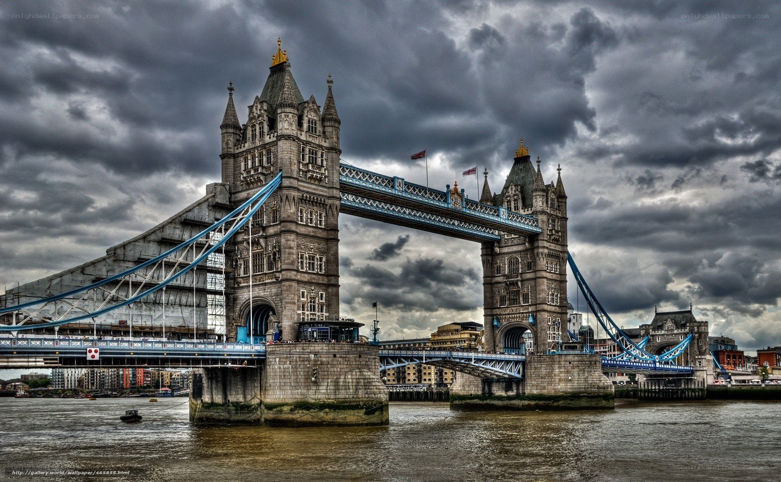 Tower Bridge under stormy sky