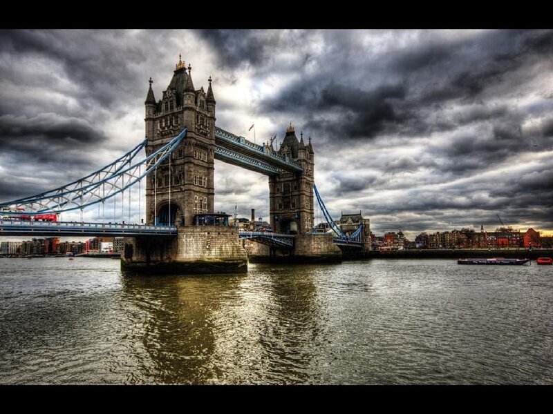 Tower Bridge under stormy sky