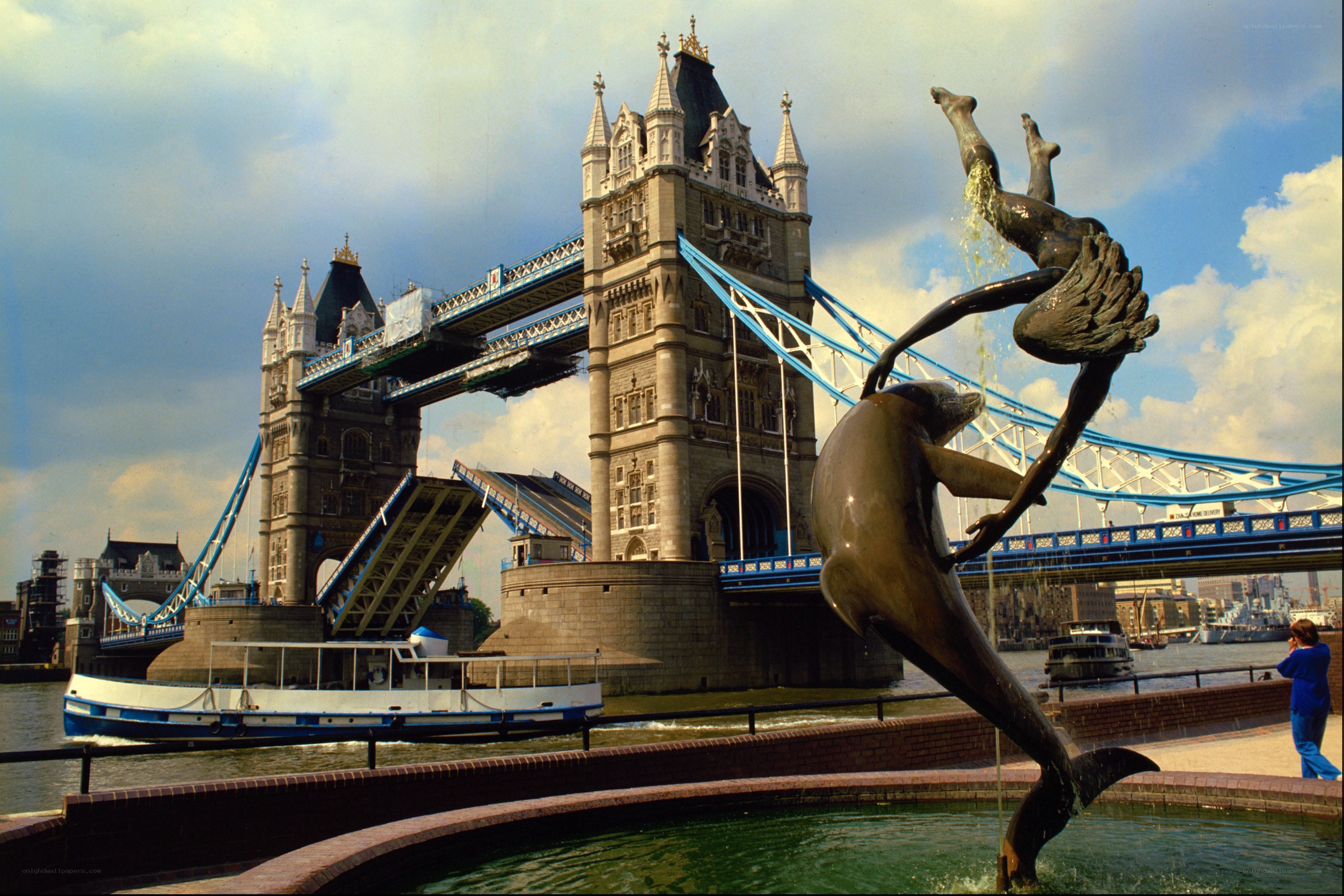 Tower Bridge with dolphin sculpture