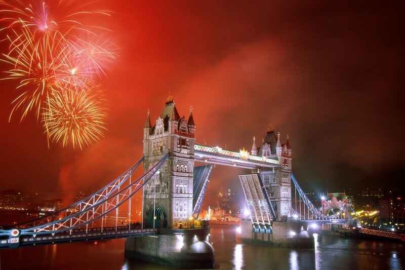 Tower Bridge with fireworks