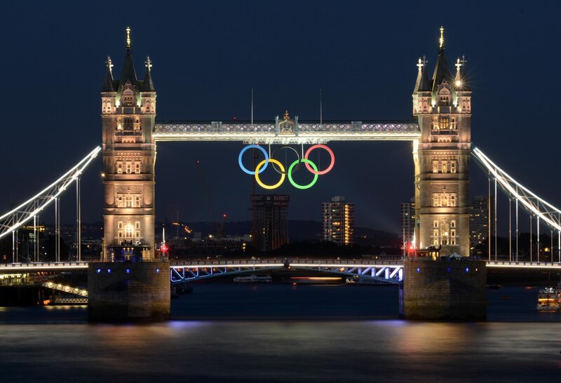 Tower Bridge with Olympic Rings — Blue