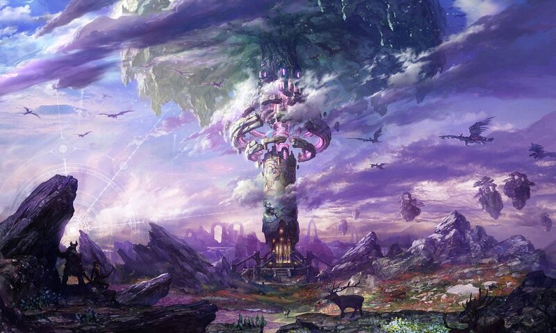 Tower in Fantasy Landscape — Purple