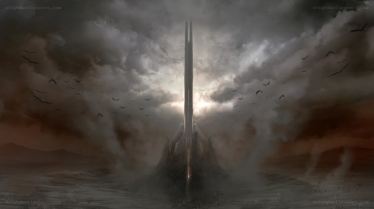 tower in stormy wasteland