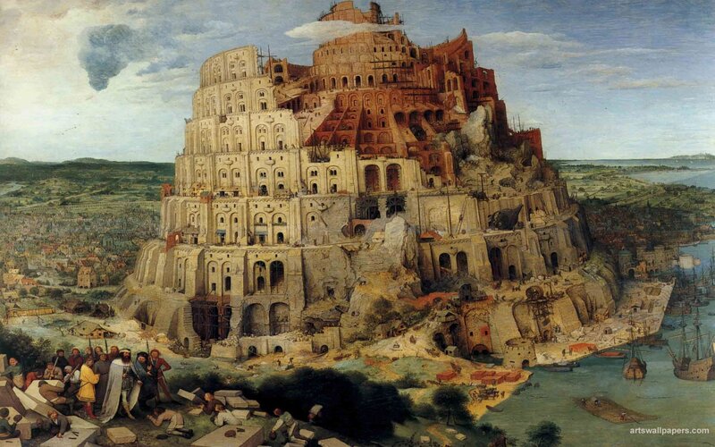 Tower of Babel Painting — Brown, Dramatic, Afternoon