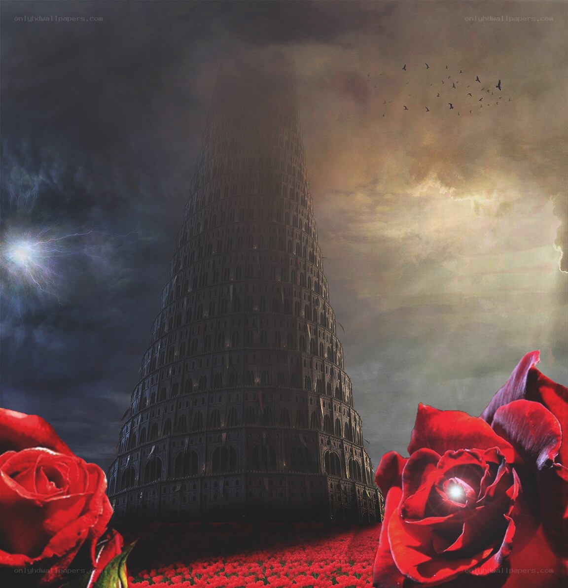 Tower of Babel with roses