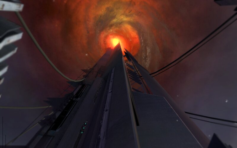 tower reaching a fiery vortex