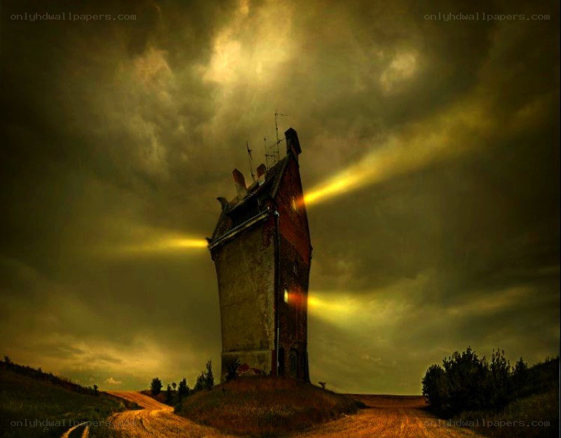 tower with beams of light