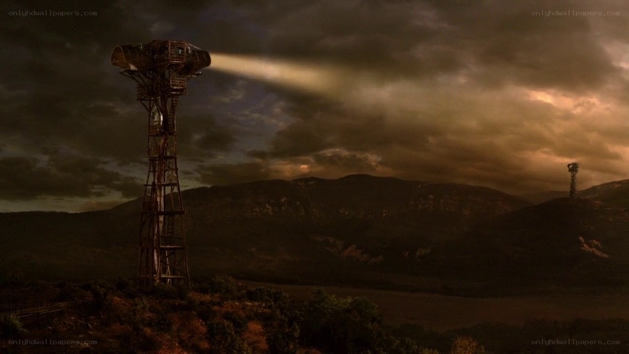 tower with searchlight at dusk