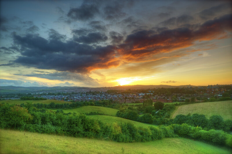 Town at Sunset — Green