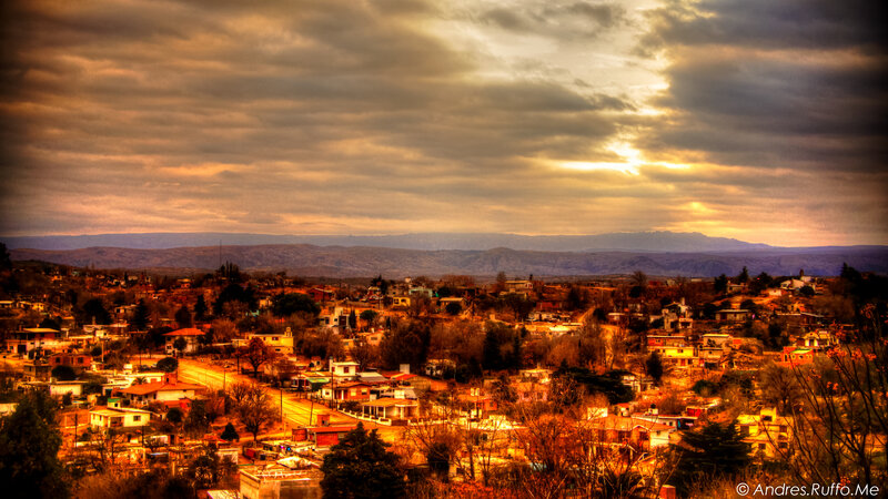 Town at Sunset — Orange, Dramatic, Photograph