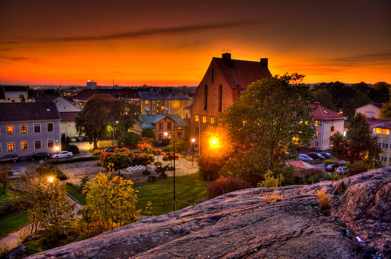 Town at Sunset — Orange, Dramatic