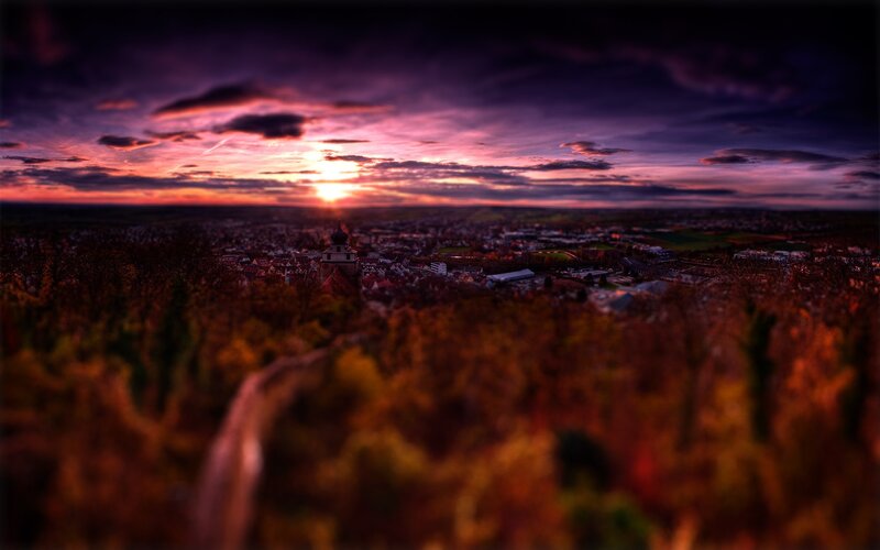 Town at Sunset — Purple