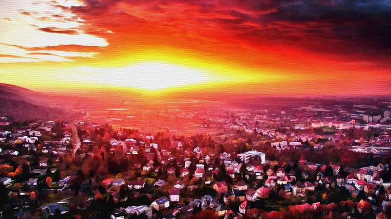 Town at Sunset — Red