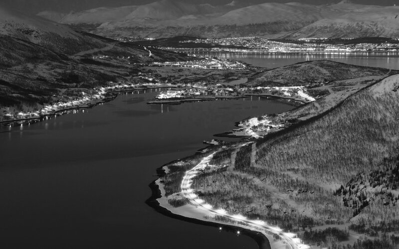 Town by Fjord at Night