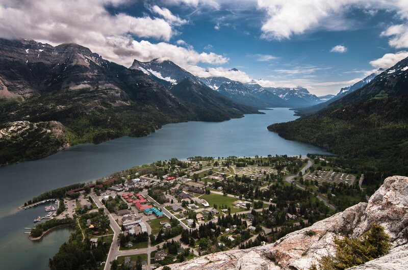 Town by Lake and Mountains — Blue, Serene, Summer