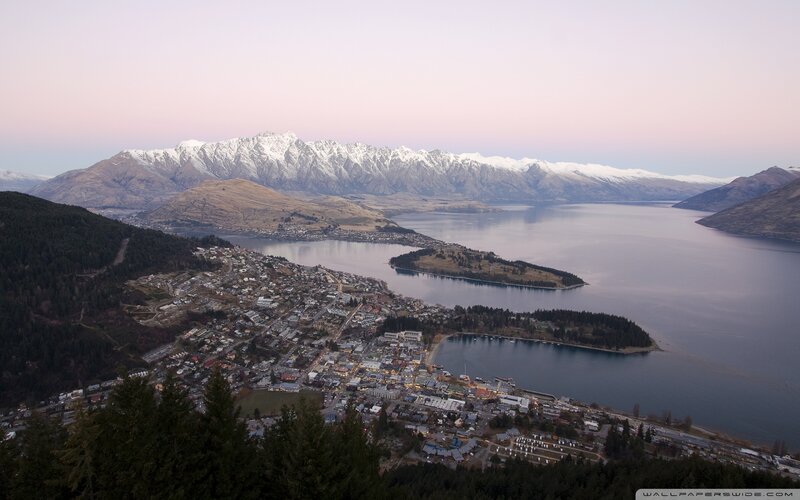 Town by Lake and Mountains