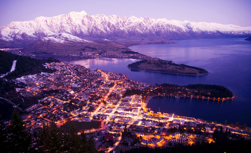 Town by Lake at Dusk — Purple, Serene