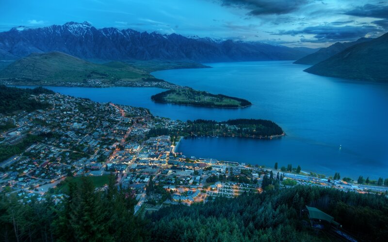Town by Lake at Dusk