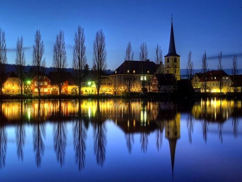Town by Lake at Night