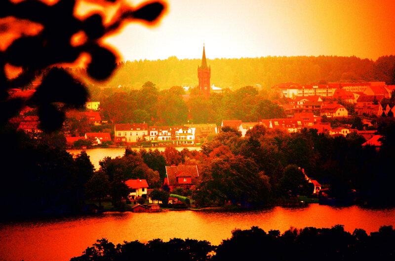 Town by Lake at Sunset — Orange