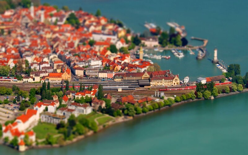 Town by Lake with Train