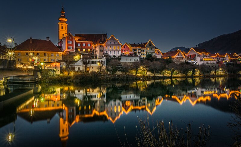 Town by River at Night