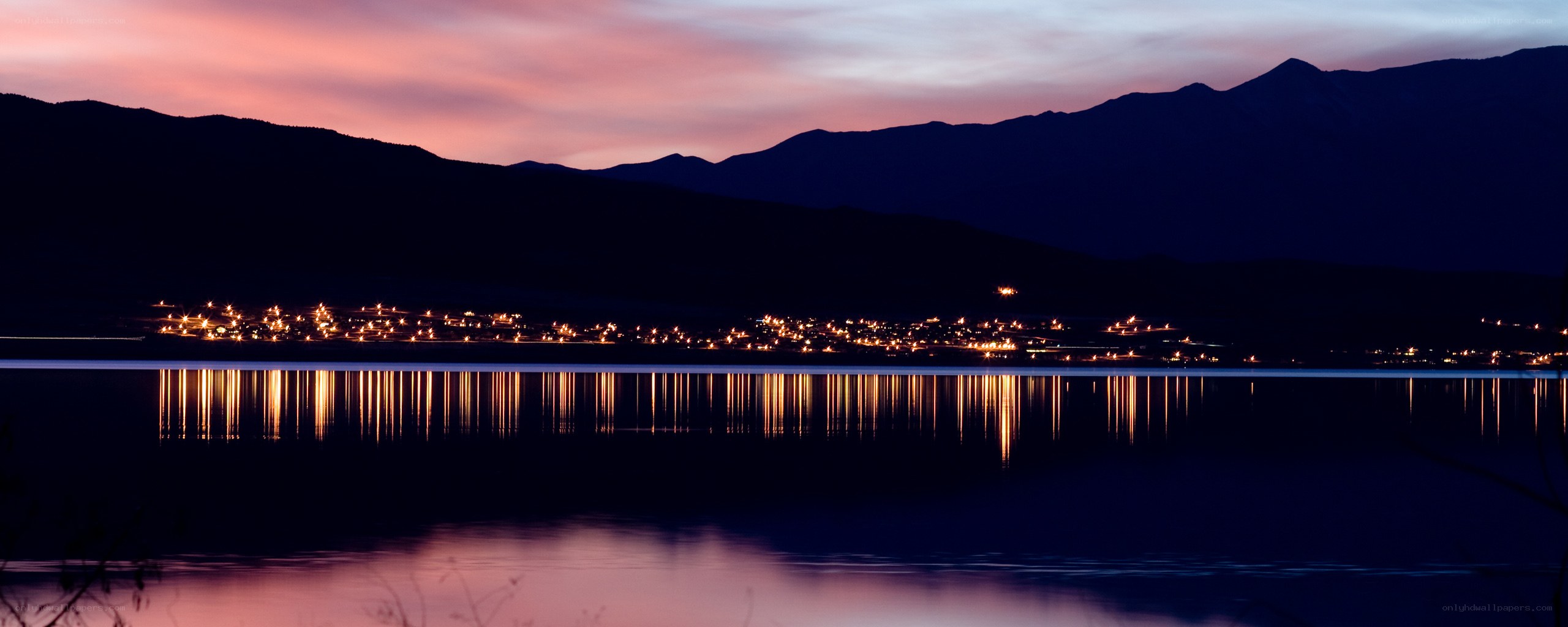 Town by the lake at dusk