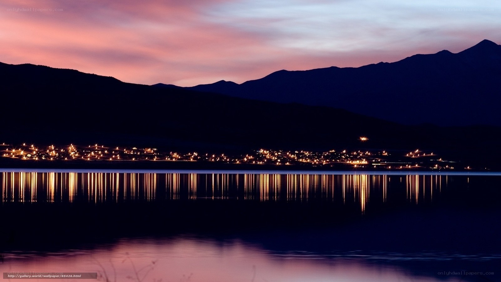 Town by the lake at dusk