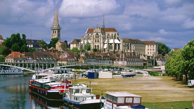 Town by the river with church