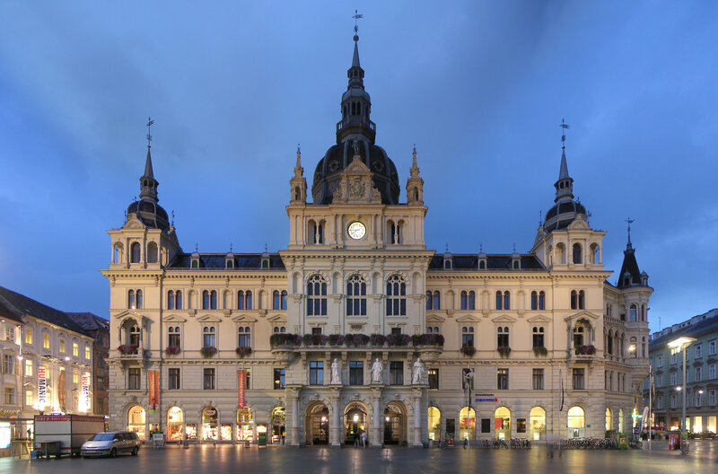 Town hall at dusk